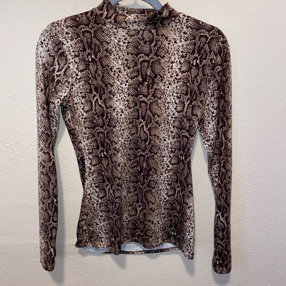 Olivia Rae Brown Snakeskin Long Sleeve Top